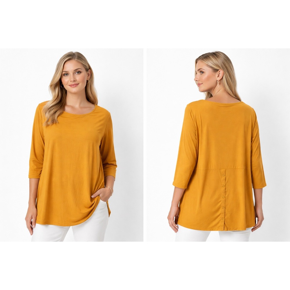 Joan Rivers Long Sleeve Top Women‎ 1X Mustard Yellow Button Back Aesthetic